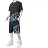 2025 Nuevo Verano Camisetas de Manga Corta de Seda Helada para Hombre Pantalones Cortos Holgados de Moda Degradados Traje Deportivo Casual Americano