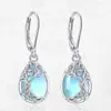 Pendientes Collar de Piedra Lunar Amazon Cross-Border Pendientes Europeos y Americanos de Lujo Ligero Gama Alta Corazón Árbol de la Vida para Mujeres