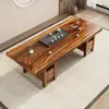 Mesa de Chá Grande de Noz e Combinação de Cadeiras Novo Estilo Chinês Mesa de Centro de Madeira Maciça Inteira Mesa de Chá Totalmente em Madeira para Escritório e Casa