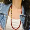 Colar Corrente de Suéter de Carnelian Natural Lápis Lazúli Design Retrô 8mm