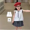 Weimu Roupas Infantis Conjunto de Verão Fino para Meninas, Roupas Infantis Estilo Academia, Conjunto de Roupa para Bebê Menina Classe e Saia Plissada