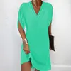 Transfronterizo Spot 2024 Europeo y Americano Amazon Nuevo Vestido de Mujer de Primavera y Verano con Cuello en V Plisado Manga Murciélago