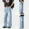 Jeans de cintura alta reto da moda para homens altos, calças largas estilo retro American high-street para primavera e outono