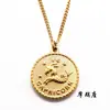 Corrente de suéter com pingente de moeda de ouro das 12 constelações, senso retrô de alta qualidade, colar de corrente de aço inoxidável, colar de moeda das 12 constelações