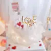 Decoração de Bolo Love Dia dos Namorados com Diamantes Inserção de Bolo Acrílica Love Borda de Bolo Cogumelo Pérola Bege