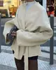 Abrigo Corto de Lana Doble Cara Estilo Francés Perezoso Chic con Cuello en V y Cinturón Cruzado para Mujer en Otoño e Invierno