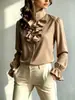 Camisa Elegante de Estilo Europeo y Americano para Mujer, 2026, con Cuello Alto, Manga Larga, de Poliéster, para el Trabajo, Nueva Colección de Otoño, Color Sólido, Top Versátil