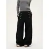 Calça de moletom larga estilo palácio retrô da moda com várias fileiras de botões, cintura elástica, corte solto e caimento fluido, adequada para homens e mulheres, perfeita para primavera e verão