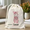 Bolsa con cordón para Fiesta de Cumpleaños de Ballet con Patrón de Zapatilla de Baile, Bolsa de Regalo de Cumpleaños para Niños, Personalizable con Nombre