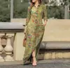 Vestido informal de vacaciones para mujer, de manga larga, con solapa y estampado floral, de algodón, con botones y camisa larga