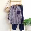 Amazon Transfronterizo Primavera y Verano Talla Grande Suelto Chica Gordita Temperamento Casual Estilo Occidental Reductor de Edad Rayado Moda Traje Deportivo