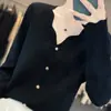 Cardigan Suéter Fino Gola V Floral Escuro Estilo Chanel Outono Precoce Lindo Top Jaqueta Branca de Fada Manga Longa