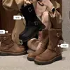 Versão Couro 2026 Novas Botas de Motocicleta Retrô com Tiras de Fivela, Bico Redondo, Solado Grosso, Botas Curtas de Cano Médio para Aumentar a Altura para Mulheres, Outono e Inverno