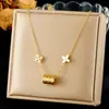 Collar de acero de titanio y oro rosa de doble cara con trébol de cuatro hojas para estudiantes femeninas, estilo coreano con borlas sencillas de red roja.