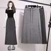 Falda midi rayada de seda helada estilo coreano, relajada y casual, con abertura, nueva para el verano 2026, de cintura alta, versátil, de longitud media