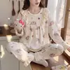 En stock 260g franela cálido pijama mujer invierno nuevo manga larga pantalón largo dulce estilo princesa ropa de casa dos
