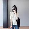 Gel Adelgazante t Camiseta de Manga Larga con Botón en la Cintura y Abertura Lateral Estilo Diseñador para Mujer Camiseta Básica de Otoño C0907X