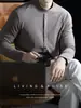 Contiene Lana y Seda de Morera Camiseta de Manga Larga de Cuello Alto para Hombre, Versátil Camiseta Base para el Viaje de Otoño