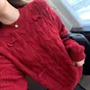 Suéter de Punto de Moda Ajustado Estilo Atmosférico y Perezoso Suéter Rojo de Punto Trenzado Top para Mujer Nuevo Otoño/Invierno M1225H