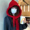 Pasamontañas de Lana Gruesa Rojo Tejido Coreano para Mujer Otoño e Invierno Gorro de Lana Engrosado con Protección para las Orejas Gorro Cálido