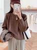 Suéter Corto de Estilo Coreano de Moda para Otoño e Invierno Tejido con Agujas Espesado Seda Brillante Nueva Llegada Calado Estilo Occidental Holgado Top Básico
