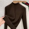 Camiseta Térmica de Invierno Nueva Estilo Lyocell Tencel Polar Ultracálido Cuello Medio para Mujer, Top Térmico Elegante con Forro Polar y Engrosado