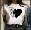 Nova camiseta casual estampada de manga curta solta estilo europeu e americano para mulheres 2