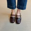 Altura Interior ~ Piel Suave Estilo Francés Retro Zapatos de una Sola Capa para Mujer Tacón Grueso Correa de Hebilla de una Sola Palabra Zapatos Mary Jane Zapatos de Cuero Camelia para Viajar al Trabajo