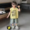 Ropa de Verano para Niños Traje para Niños Estilo Nuevo 2026 Chaleco sin Mangas de Verano para Niño Pequeño Conjunto Delgado de Dos Piezas para Niño Guapo