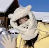 Gorro de Oso Pequeño Integrado para Mujer Invierno Engrosado Cálido Máscara de Ciclismo de Invierno Protección para Orejas Gorro Lei Feng Juego de Dos Piezas Gorro y Bufanda