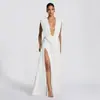 Vestido plisado drapeado, estilo europeo y americano de moda, femenino, color liso, escote en V profundo, diseño irregular, ropa nueva para mujer, negro
