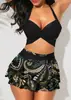 Bikini de cintura alta con volantes para mujer, traje de baño sexy con estampado transfronterizo europeo y americano, 2024