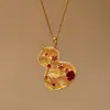Collar Colgante de Calabaza con Flor de Diamante Colorida Hueca de Estilo Chino Nuevo y de Nicho de Xiaohongshu, Exquisito y Versátil, Disponible para Dropshipping