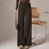 Calça Casual Emagrecedora Outono e Inverno Cintura Alta Perna Larga Caimento Calça Feminina Outono Solta Versátil Temperamento Cor Pura Perna Reta Casual