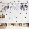 Papel Tapiz Creativo y Divertido de Enredadera de Flores Colgante de Pared Lavanda Pegatinas de Enredadera Decoración de Mariposas para Pared de Entrada de Sala de Estar en Casa