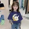 G2129# camiseta outono algodão manga longa infantil primavera e outono bonita camiseta coreana casual para usar por baixo moda