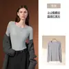 Top Base Yu Zhaolin Feminino Roupa Íntima Outono Inverno Fino Gola Redonda Camiseta Slim Fit Manga Longa Top Quente Roupas de Outono