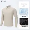 Camiseta Polo Masculina de Seda Gelada Sem Costura Manga Longa para Primavera e Outono, Cor Pura para Meia-Idade, Casual de Negócios, Gola Lapela, Top Passa-Fácil