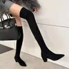 Botas Largas Elásticas para Mujer Chuyuji, Botas de Tacón Alto con Punta Fina, Botas Caña Alta Color Caqui, Botas Altas de Ante