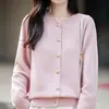 Suéter 100% Lana para Mujer Cuello Redondo Cardigan Engrosado Holgado Adelgazante Capa Base Simple Versátil Clásico de Punto Abotonado