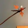Estilo Nacional Madeira Elegante Grampo de Cabelo Estilo Antigo Grampo de Cabelo Hanfu Jardim de Osmanthus Gardênia Flor de Ameixa Disco Borboleta Acessório de Cabeça Franja Lateral