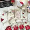 Calcetines Grues Nuevos y Lindos con Diseño Dulce de Dibujos Animados del Gato Kt, Calientes para Otoño e Invierno, Calcetines de Felpa para Muebles y Suelo, Suaves y de Longitud Media