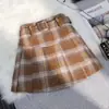 Falda Media de Lana a Cuadros para Mujer 2026 Primavera Otoño Tallas Grandes Cintura Alta Adelgazante Línea A Falda Corta para Chicas Petites Picantes Falda Plisada