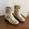 Botas Martin femininas de nicho 2026, estilo boxe, outono, botas de cadarço de cano médio, design de moda retrô, novas botas verdes versáteis