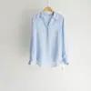 Camisa 100% lino natural, cuello en V, camisa de manga larga con caída natural, top amarillo para mujer con protección solar, chaqueta para primavera y verano