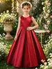 Vestido formal de satén para niña con falda larga y dobladillo amplio, lazo en la espalda, adecuado para damitas de honor, bodas, recitales de piano, vestido de princesa