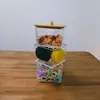 Puff Quadrado Transparente PS para Mesa Tanque de Armazenamento de Cushion de Ar Corda de Cabeça Elástica Joias Banheiro com Tampa Armazenamento à Prova de Poeira