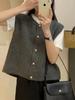 Chaleco de Punto Coreano Maillard para Mujer Dongdaemun Cuello Redondo Cárdigan Holgado de Punto de Botón Único Chaleco Suéter Apilado