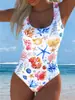Traje de baño de una pieza estilo europeo y americano para verano 2027, cruzado, para mujer, estampado, de cintura alta, push-up, para vacaciones en la playa, sexy, importación de comercio exterior
