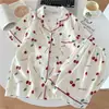 Pijama de Algodón Nube para Mujer, Verano Delgado de Manga Corta con Shorts, Dulce Conjunto Casual de Rayas Tinta para Casa que se Puede Usar Afuera